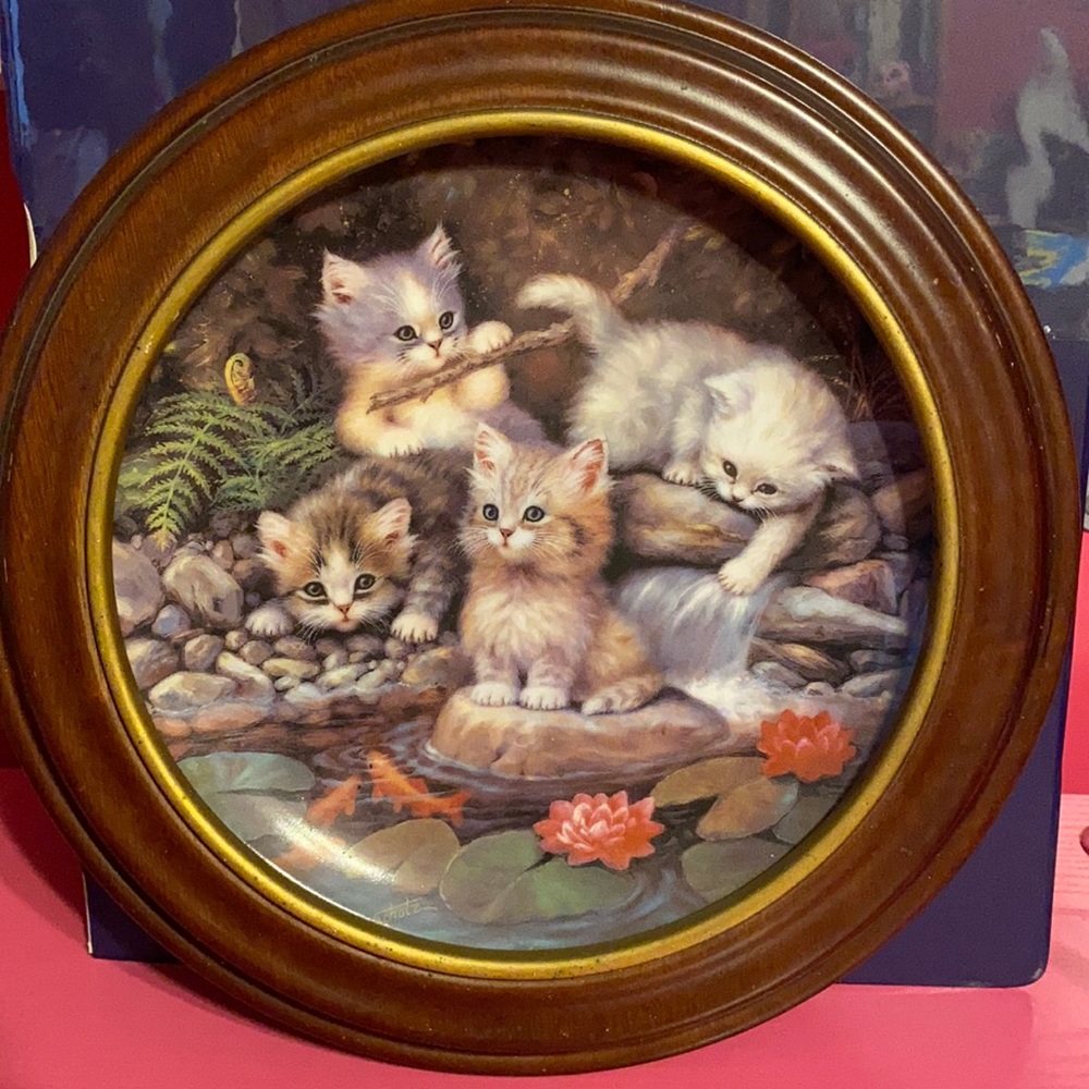 Bradford Exchange Framed Kittens Playing by the Water Am Seerosenteich